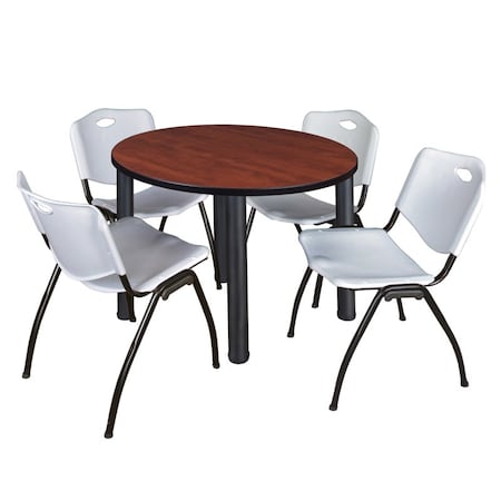 Kee Kee Round Table & Chair Set, Wood, Metal, Plastic Top, Cherry TB42RNDCHBPBK47GY